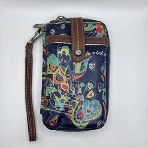 Sakroots Blue Floral Wristlet Zippered Wallet Bifold Mini Purse